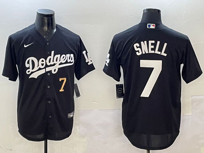 Men Los Angeles Dodgers 7 Snell Black Game 2025 Nike MLB Jersey style 1